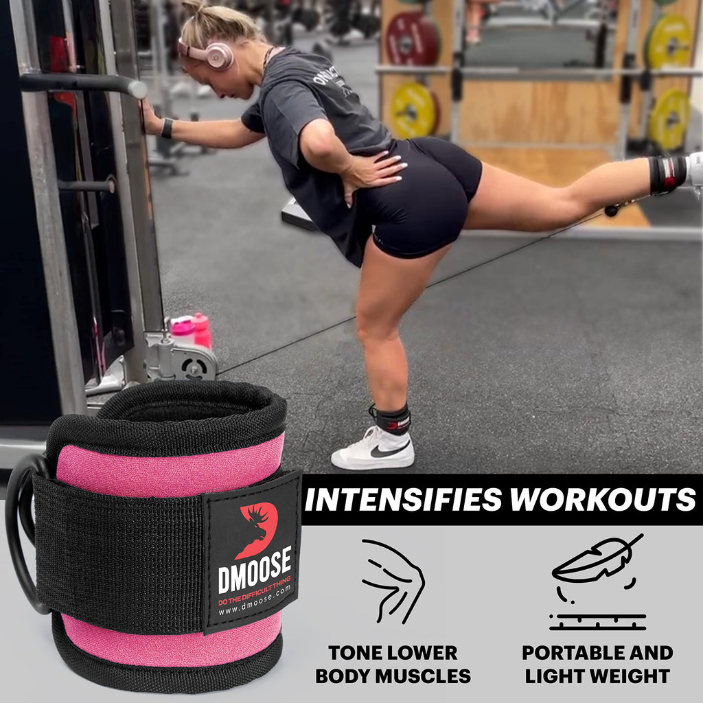 Dmoose Ankle Strap For Cable Machine Attachments - Gym Ankle Cuff For Kickbacks, Glute Workouts, Leg Extensions, Curls, Booty Hi