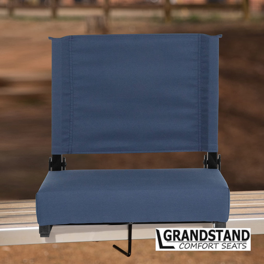 Flash Furniture Grandstand Comfort Seats By Flash - Navy Blue Stadium Chair - 2 Pack 500 Lb Rated Folding Chair - Carry Handle -