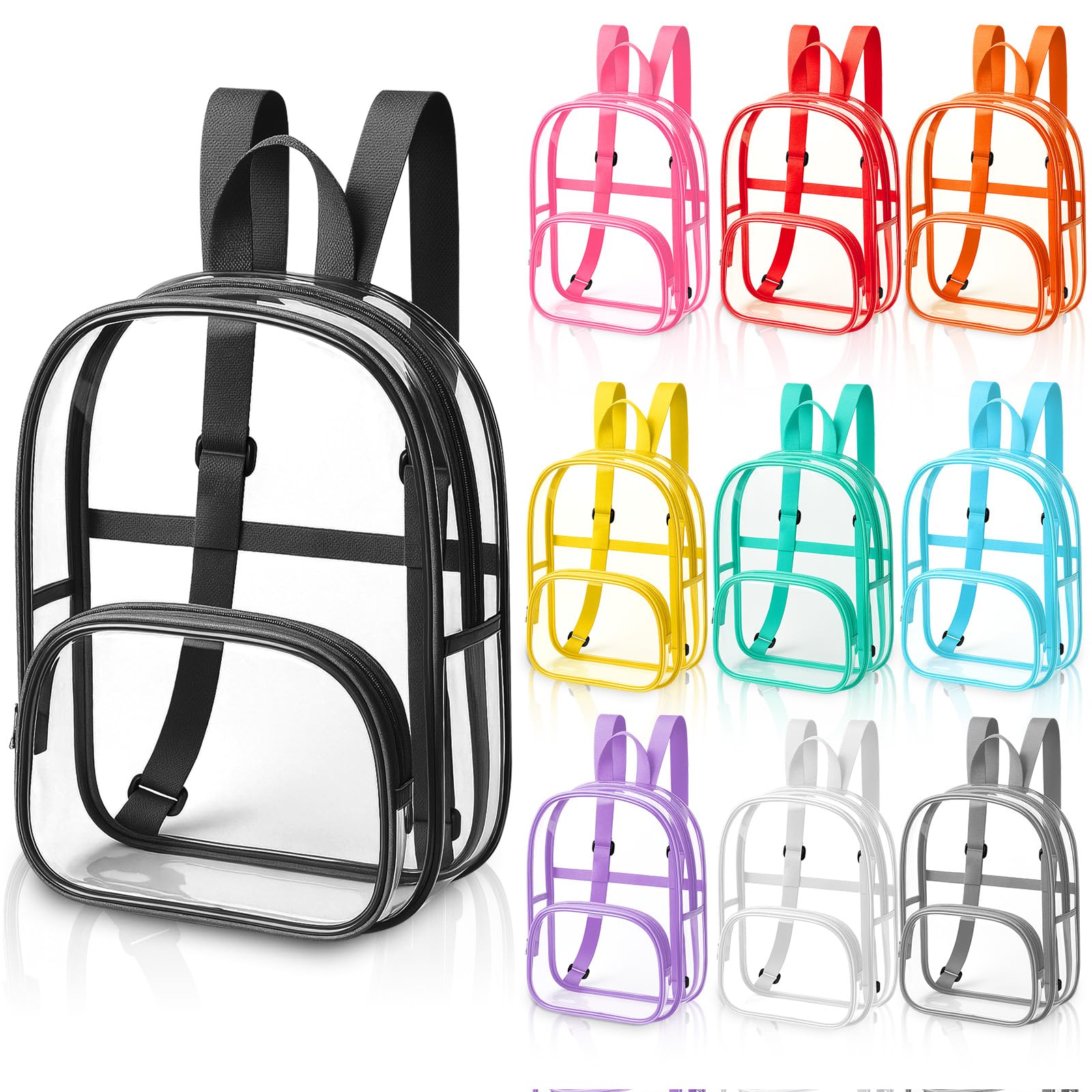 Aliceset Clear Backpack Bulk Waterproof Transparent Colorful Bookbag Donation Supply Kits for Women Men(16 Inch,10 Pcs)