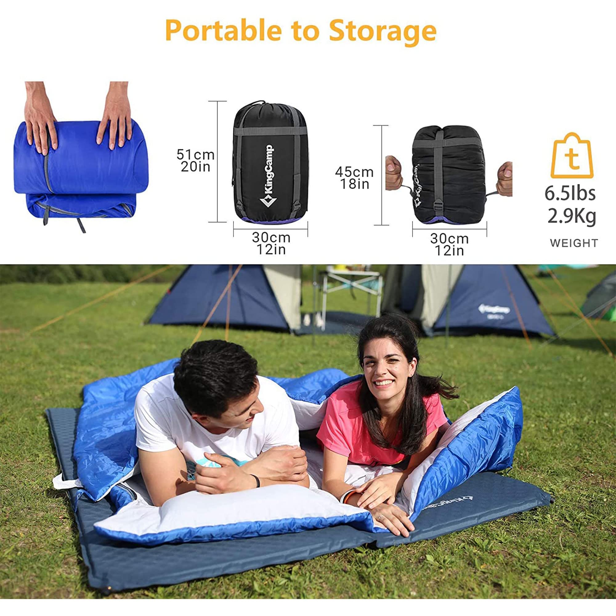 Kingcamp 87 X 59 Inch 2 Person 20 Degree Lightweight Waterproof Couple Family Sleeping Bag With 2 Pillows For Camping, Hiking, &