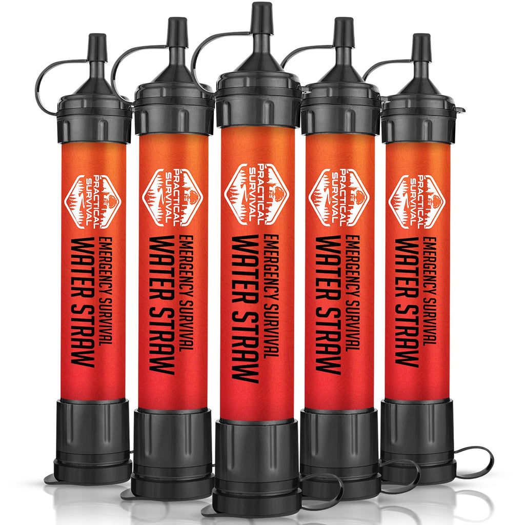 5 High Capacity Emergency Survival Water Straws - Personal Water Filter For Camping, Hiking, Travel, Biking, Survival, Emergency