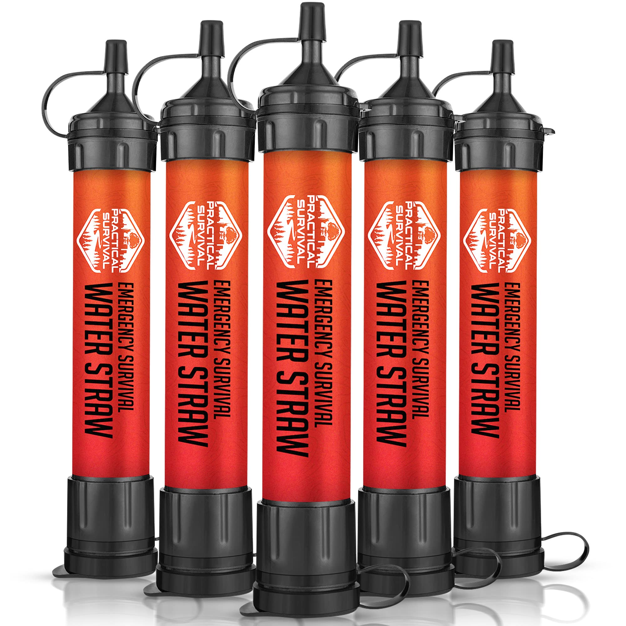 5 High Capacity Emergency Survival Water Straws - Personal Water Filter For Camping, Hiking, Travel, Biking, Survival, Emergency