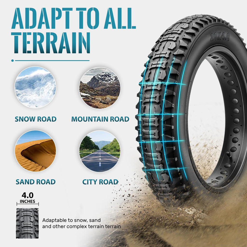 2-Pack 20X4.0 Fat Bike Tires: Hycline 20X4 Inch Folding Replacement Puncture Resistant Ebike Fat Tires, All-Terrain High-Density