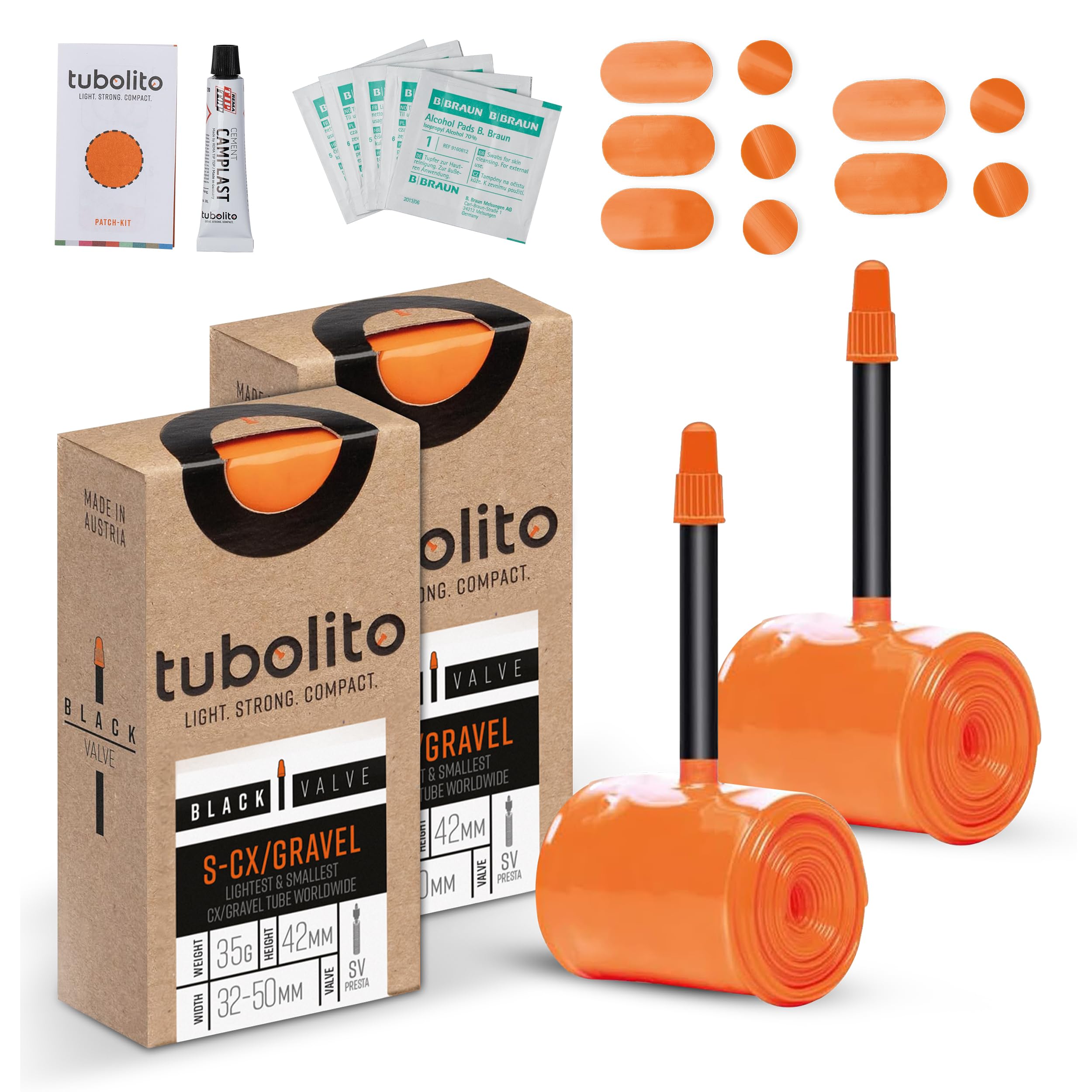 Tubolito S-Tubo CX/Gravel-All TPU Inner Tube 700C x 30-47mm 2 Pack, 42mm Black Presta Valve | Lightest X-CX/Gravel Bike Tubes Wo