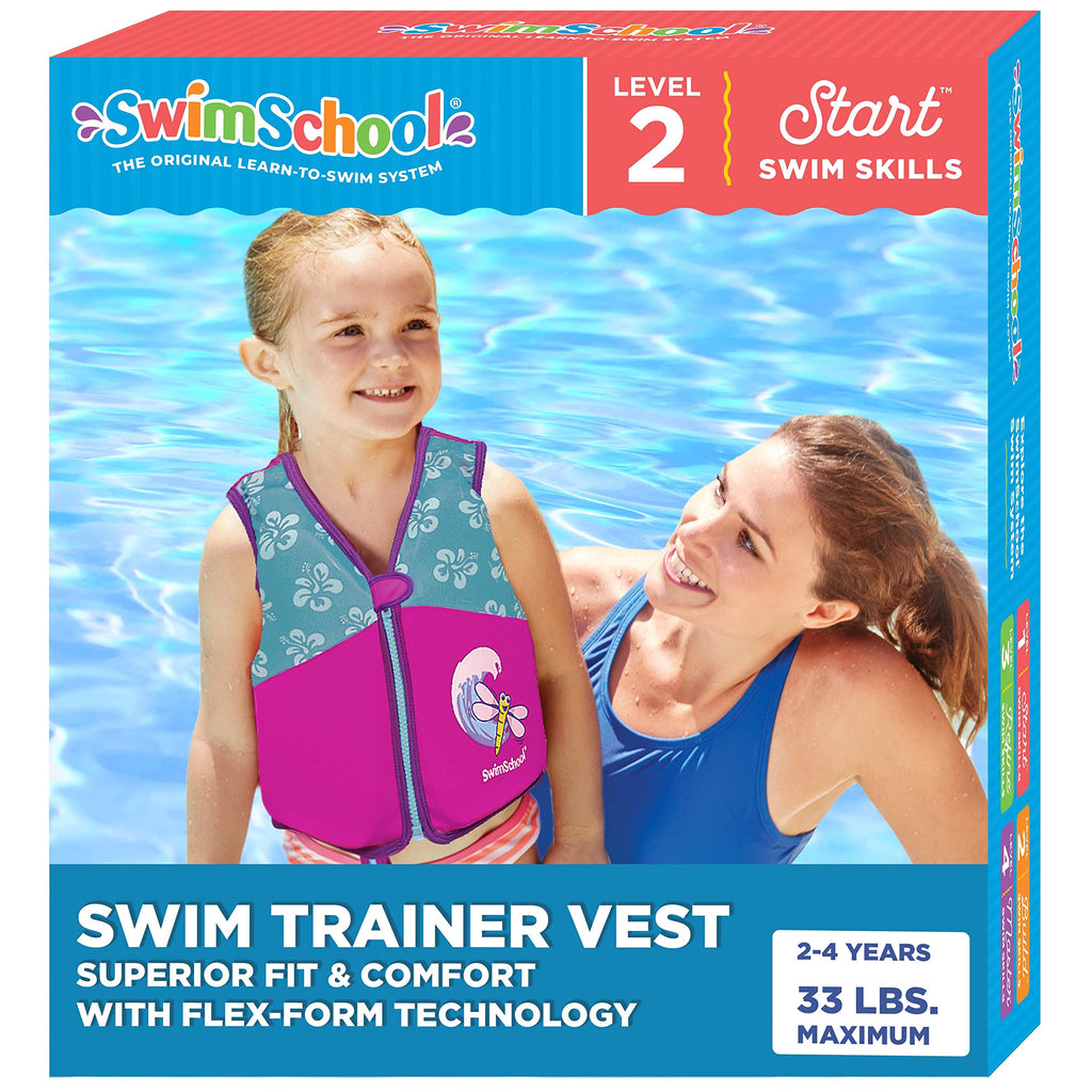 Swimschool Swim Trainer Vest - Small/Medium Max 33 Pounds - Kids Swim Vest With Padded Shoulders - Comfortable Flex-Form-Fit Des