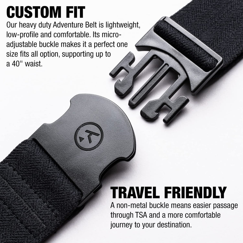 Arcade The Original Unisex Adventure Belt, Heavy Duty Elastic Webbing, Non-Metal Travel Friendly Buckle, Midnighter Black