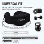 Pullup & Dip Belt With Chain And 3X Carabiner, Dip Belt Incl Neoprene Flaps As Clothing Protection, Weightlifting Belt, Weighted