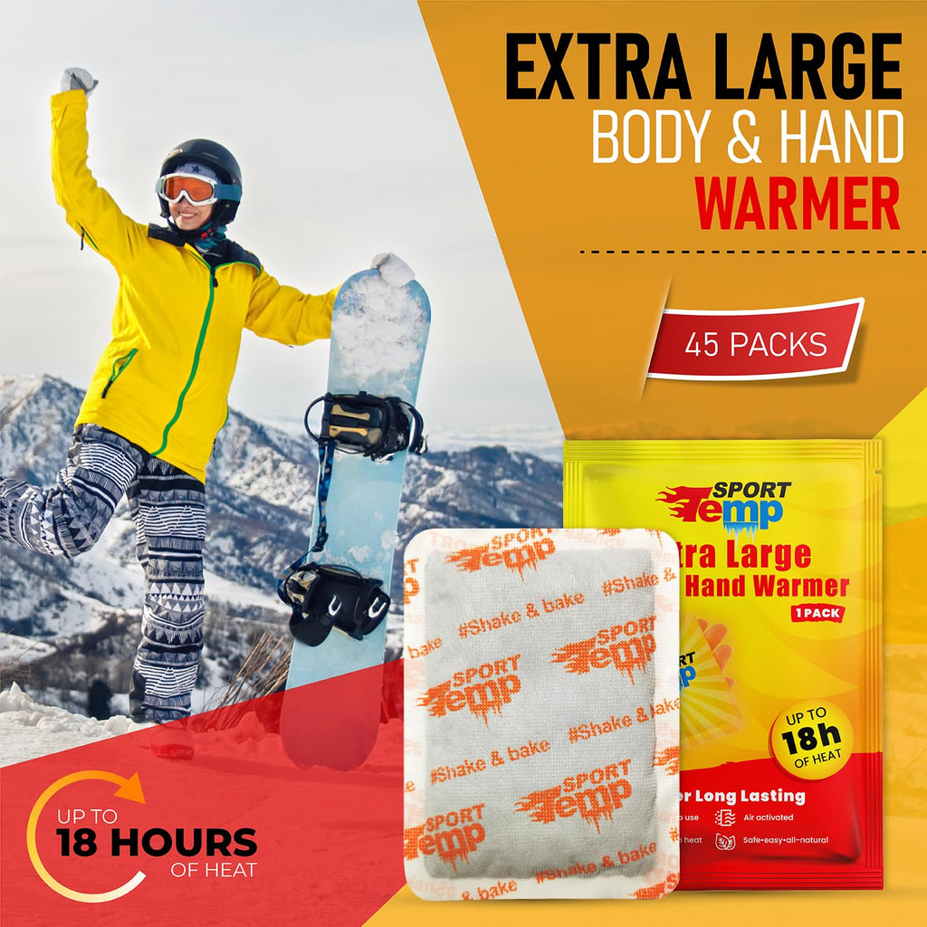 Large Hand & Body Warmers (45 Count) - Up To 18 Hours Of Heat, Super Long Lasting - Easy, All Natural - Air Activated, For Body,