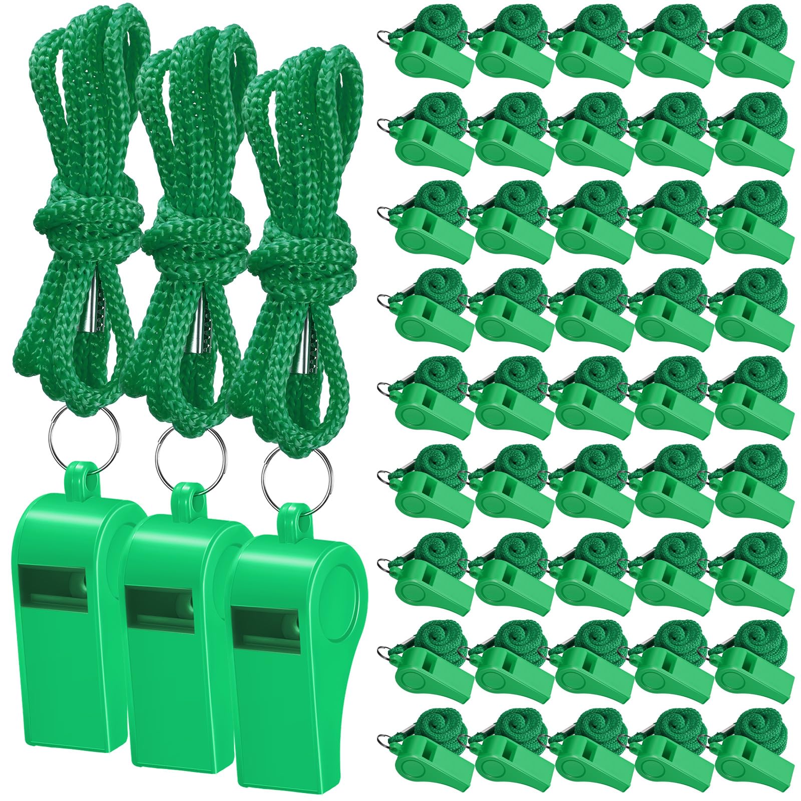 Flutesan 48 Pcs Whistles Bulk with Lanyard Sports Loud Crisp Sound Whistles for Coach Referees Training Emergency(Green,Plastic)