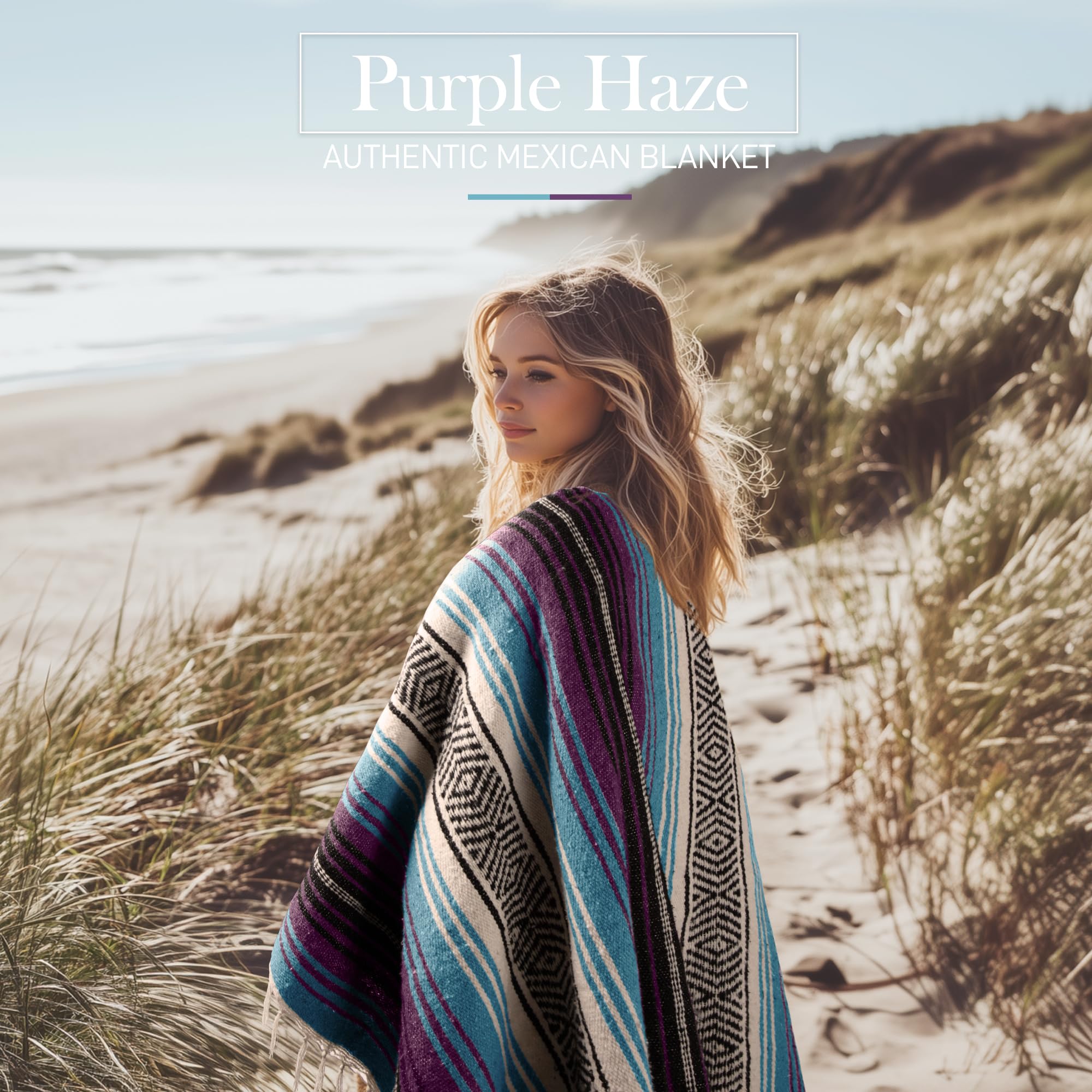 Hydration Nation Authentic Extra Large Mexican Blanket (70X50) - Handwoven Yoga, Serape- Artisanal Falsa, Beach, Camping, Picnic