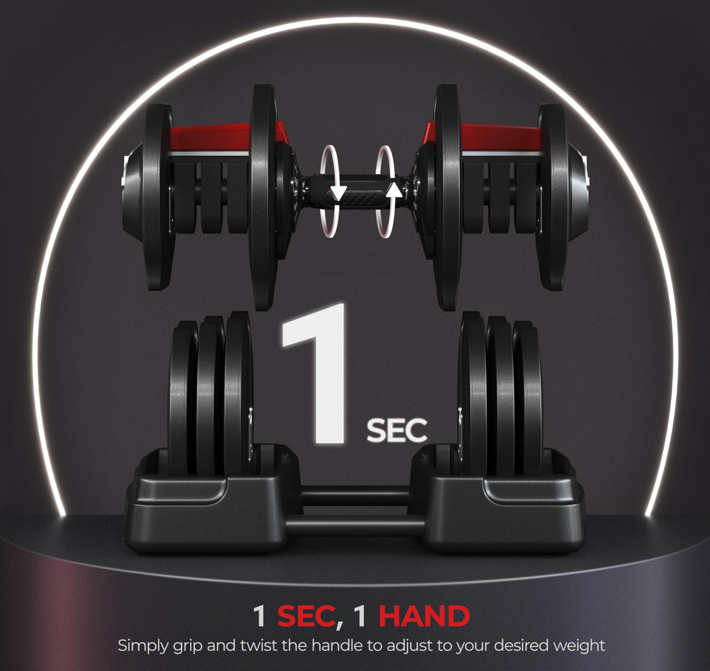 Yaheetech Adjustable Dumbbell Set 90lbs Fast Adjust Dumbbells 2 in 1 Dumbbell Weight Set Free Weight Set Used as Barbell, with T