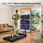 UREVO Smart Treadmill with Height Adjustable Desk Workstation, Compact Foldable Treadmill for Home Office, 9% Auto Incline with