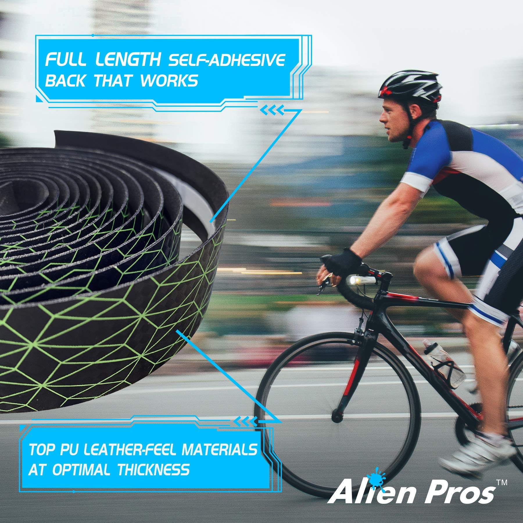 Alien Pros Bike Handlebar Tape Carbon Fiber (Set Of 2) Black Yellow - Enhance Your Bike Grip With These Bicycle Handle Bar Tape
