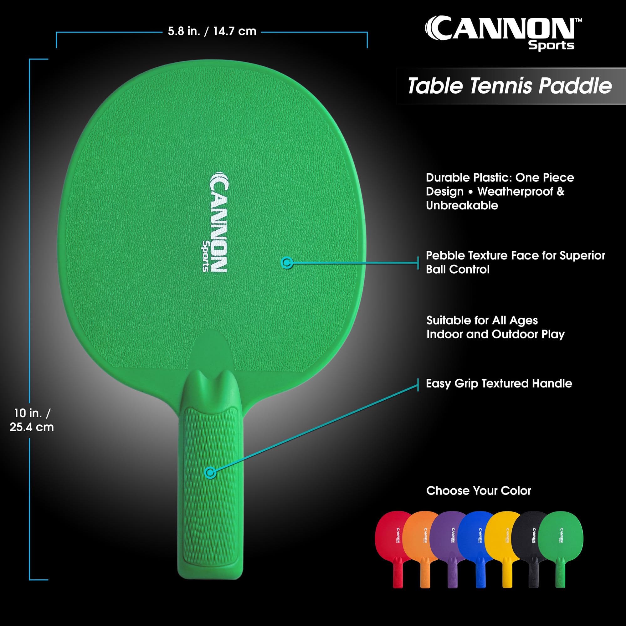 Cannon Sports Table Tennis Paddle - Unbreakable And Weather Resistant For Indoor/Outdoor (Set Of 6 Assorted Colors)