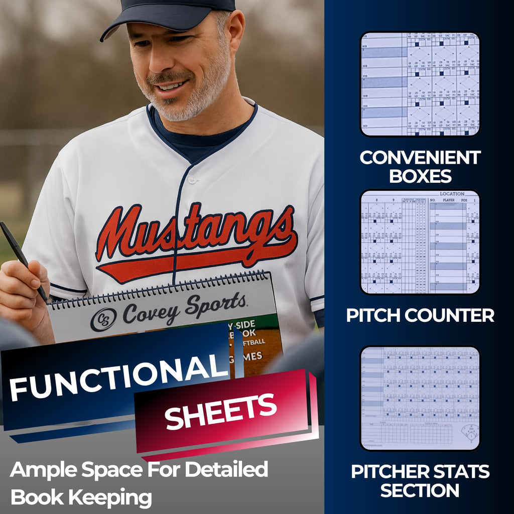 Covey Baseball Softball Scorebook Side By Side Format - (50 Games) - Score Keeping Book With Sheets Designed To Make Baseball An