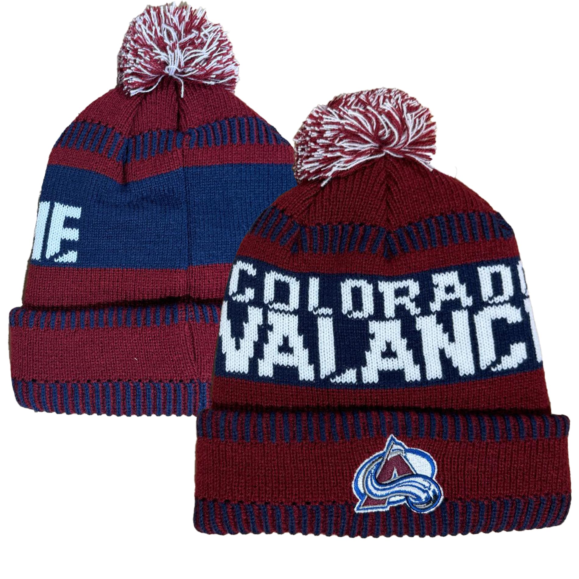 Outerstuff Nhl Kids Youth 8-20 One Size Team Color Primary Logo Sports Tech Knit Cold Weather Hockey Pom Beanie Hat - Colorado A
