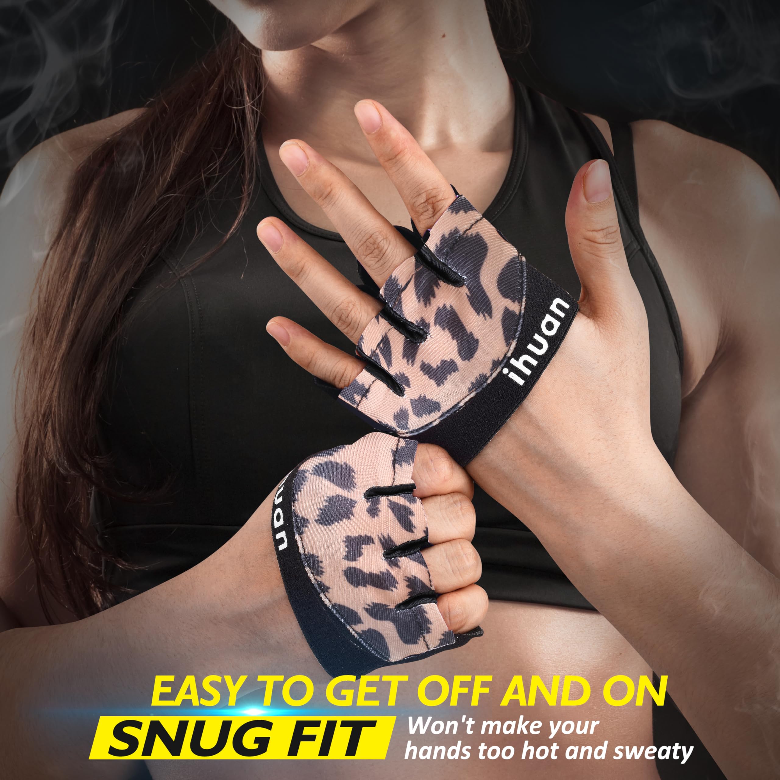 ihuan New Weight Lifting Gym Workout Gloves Men & Women, Great for Weightlifting, Exercise, Training, Fitness (Leopard, Large)