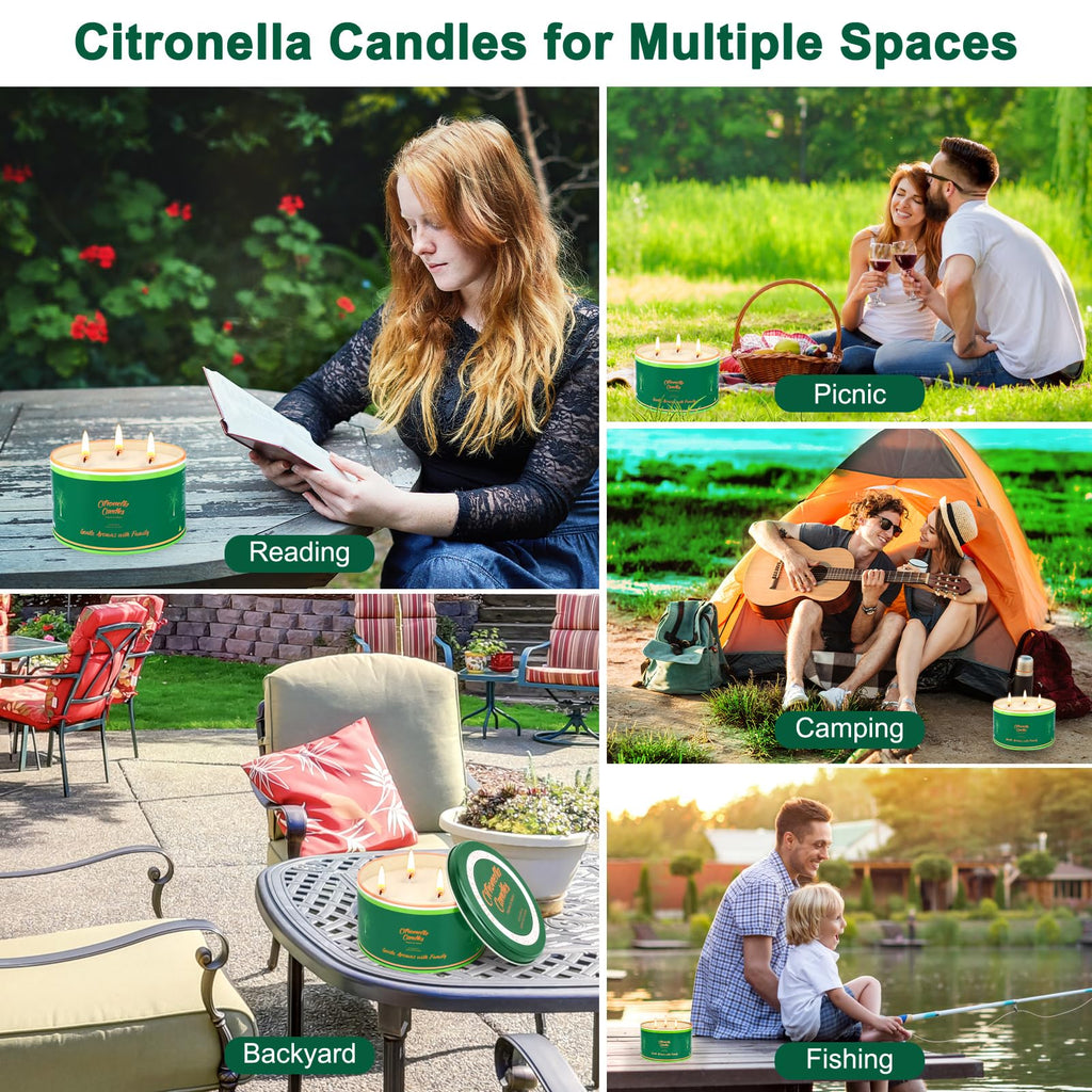 Citronella Candles Outdoor, 2 Packs Large Outdoor Candles For Patio Garden (14Oz Each), 3-Wick Nature Soy Wax Lemomgrass Outside