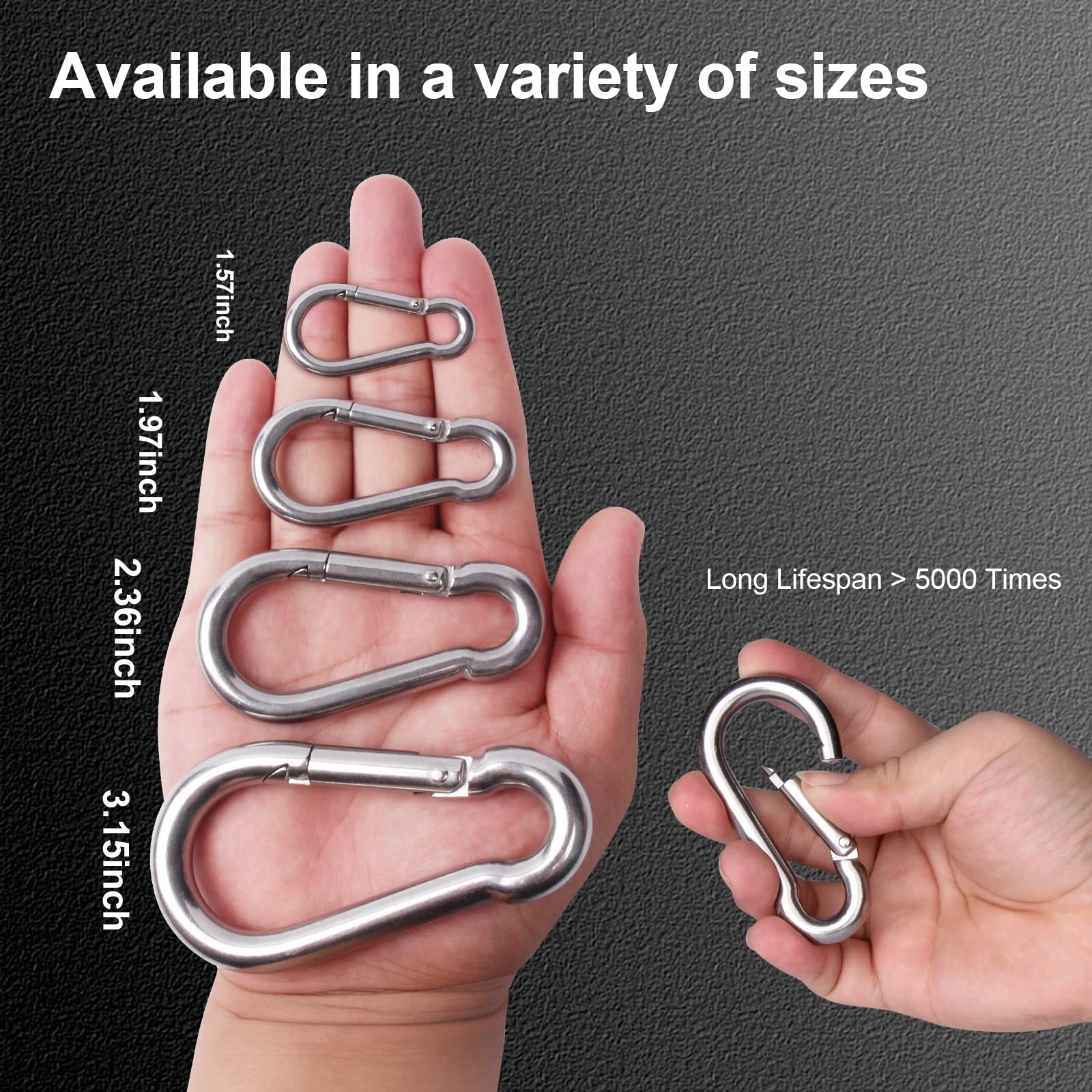 Kinklink 25 Pack 304 Stainless Steel Carabiner Clip, 1.97 Inch Heavy Duty Spring Snap Hook, Small Caribeener Clips For Outdoor C