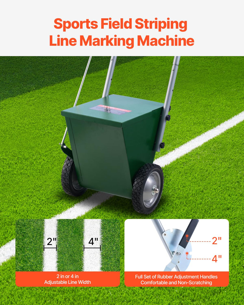 Vevor 25 Lbs Dry Line Marker For Baseball & Softball, Adjustable 2 Or 4 Inch Chalk Line Machine, Wheeled With Rubber Handle, Lar