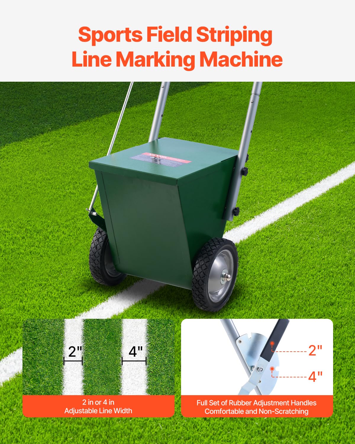 Vevor 25 Lbs Dry Line Marker For Baseball & Softball, Adjustable 2 Or 4 Inch Chalk Line Machine, Wheeled With Rubber Handle, Lar
