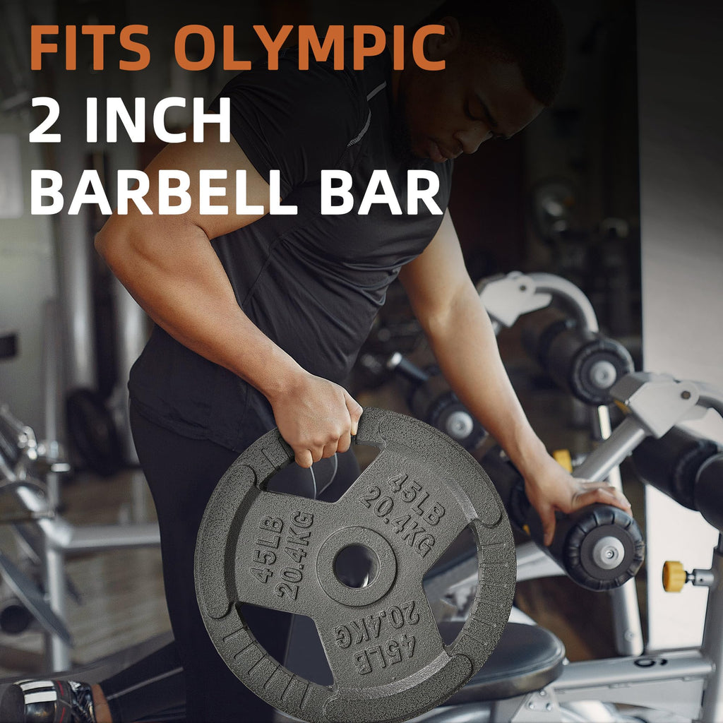 Fitvids Olympic Cast Iron 2-Inch Weight Plate For Strength Training & Weightlifting, Multiple Weights Available, 45Lb (Single)