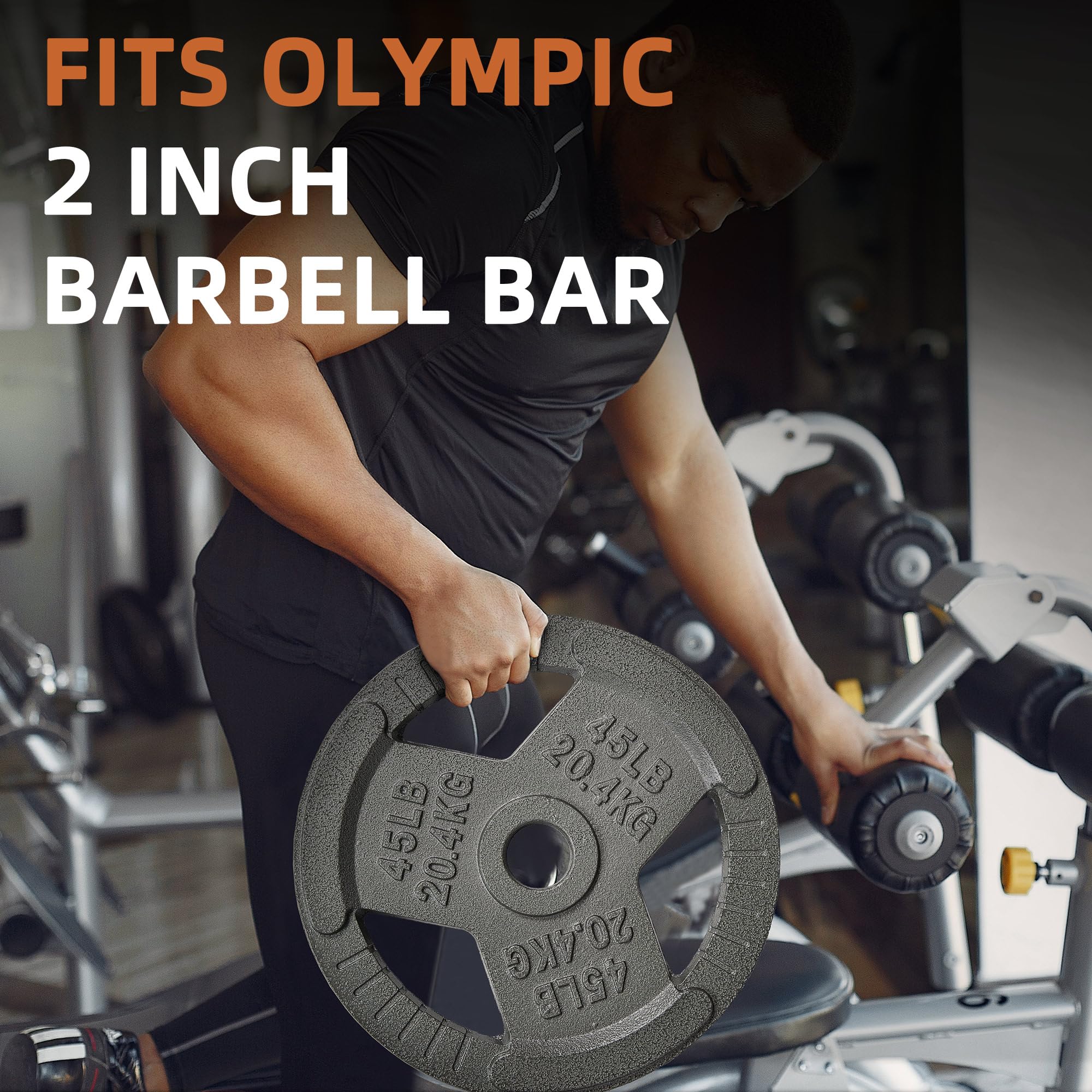 Fitvids Olympic Cast Iron 2-Inch Weight Plate For Strength Training & Weightlifting, Multiple Weights Available, 45Lb (Single)