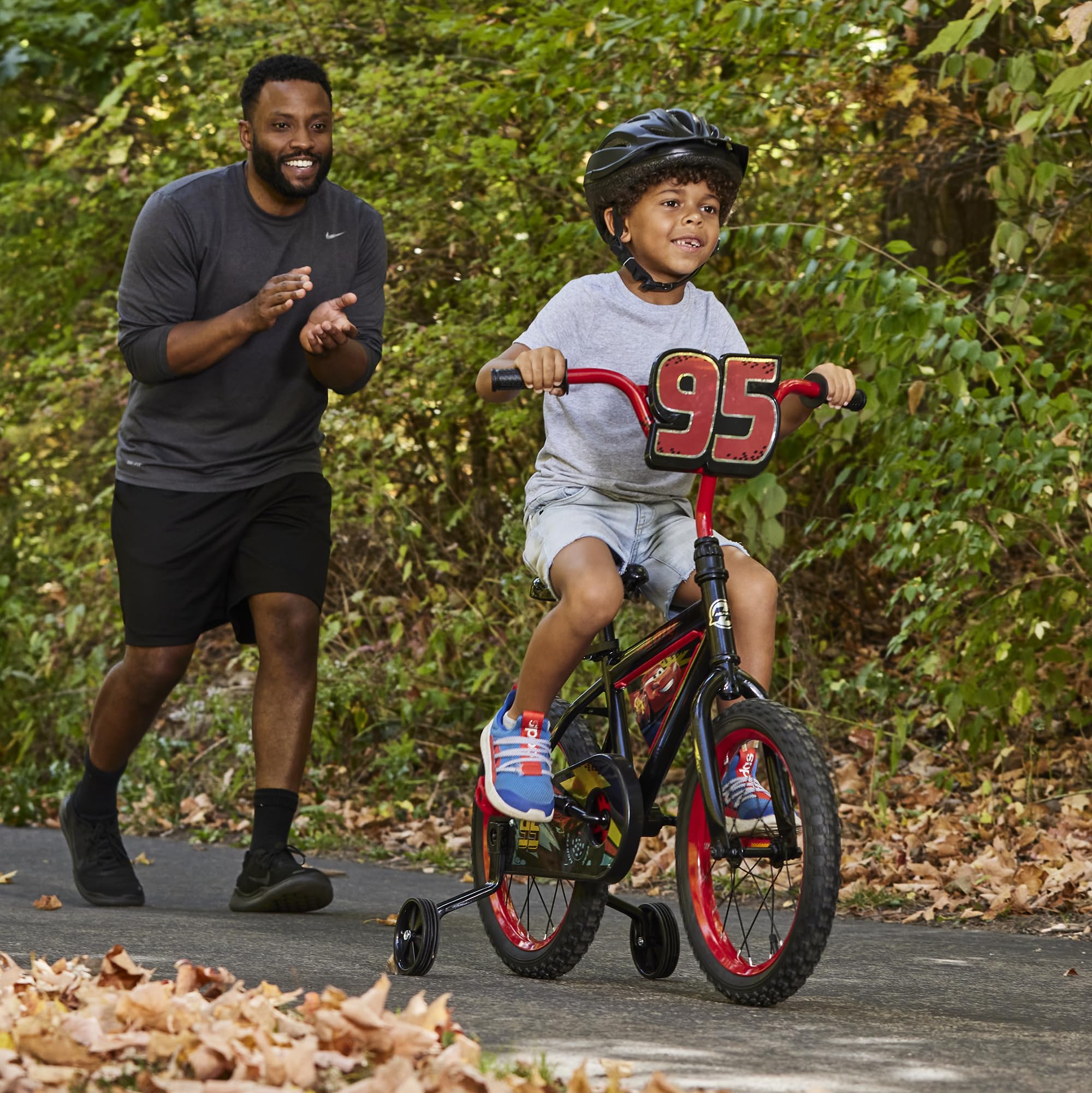Huffy Disney Pixar Cars Lightning Mcqueen 16 Inch Kid'S Bike, Ideal For Ages 4-6 Years Old, Training Wheels Included, Quick Conn