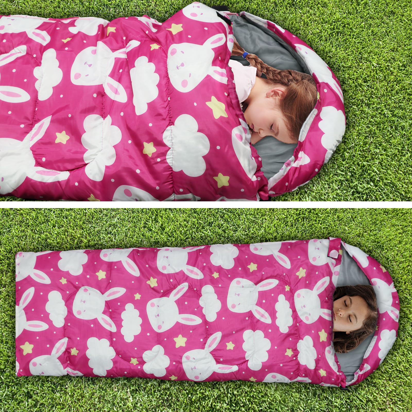 Kids Sleeping Bags - Camping Sleeping Bags With Carry Bag - Compact Sleeping Bag For Hiking, Backpacking 3 Season Warm & Cool We