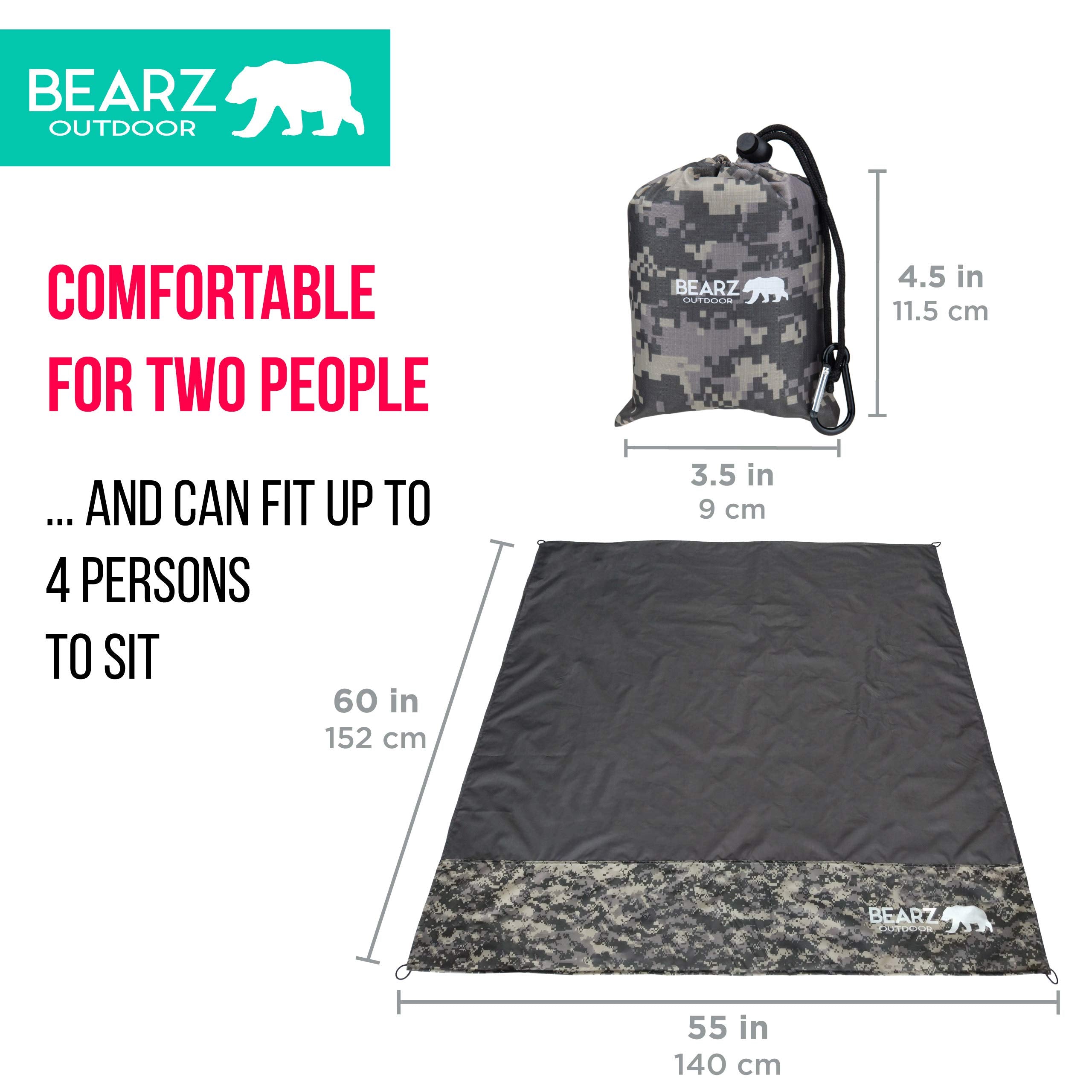 Bearz Outdoor Pocket Blanket - Waterproof Picnic Blanket, Compact Travel Blanket, Picnic Blankets Waterproof Foldable Lightweigh