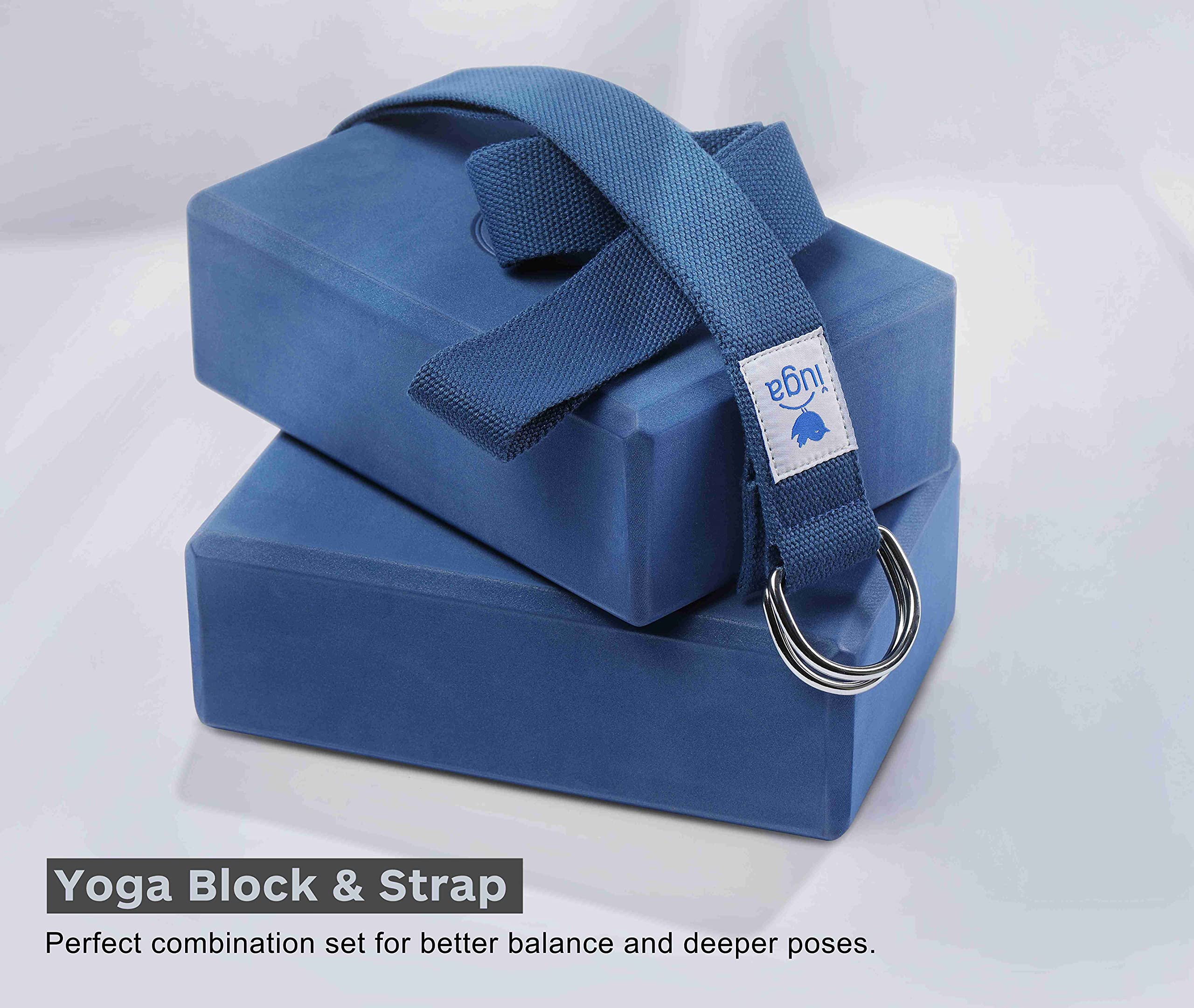 Iuga Yoga Block 2 Pack With Yoga Strap, High Density Yoga Blocks 9   X6   X3   To Improve Strength, Flexibility And Balance, Lig