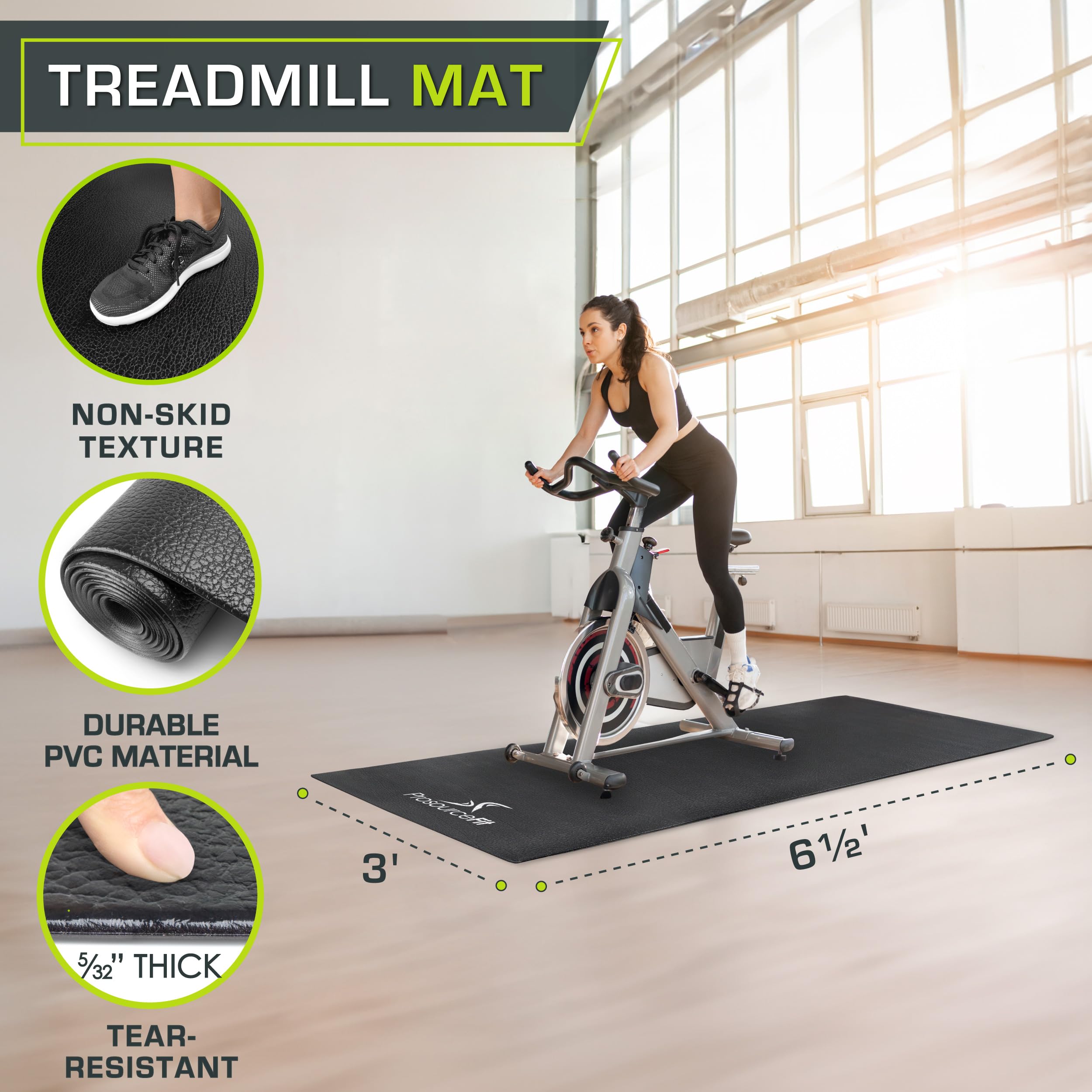 Prosource Exercise Equipment & Treadmill Mat High Density Pvc Floor Protector, 3 X 6.5-Feet
