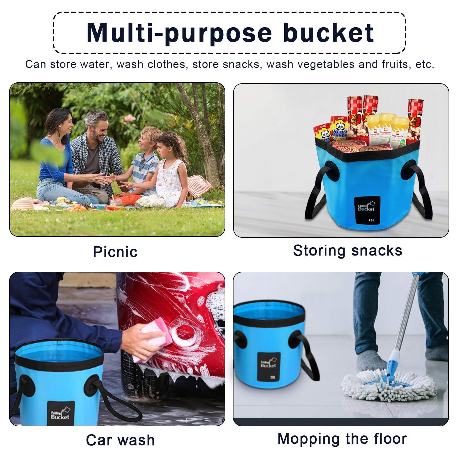 Ainaan Multifunctional Collapsible Portable Travel Outdoor Wash Basin Folding Bucket Water Storage Bag For Camping Hiking Travel