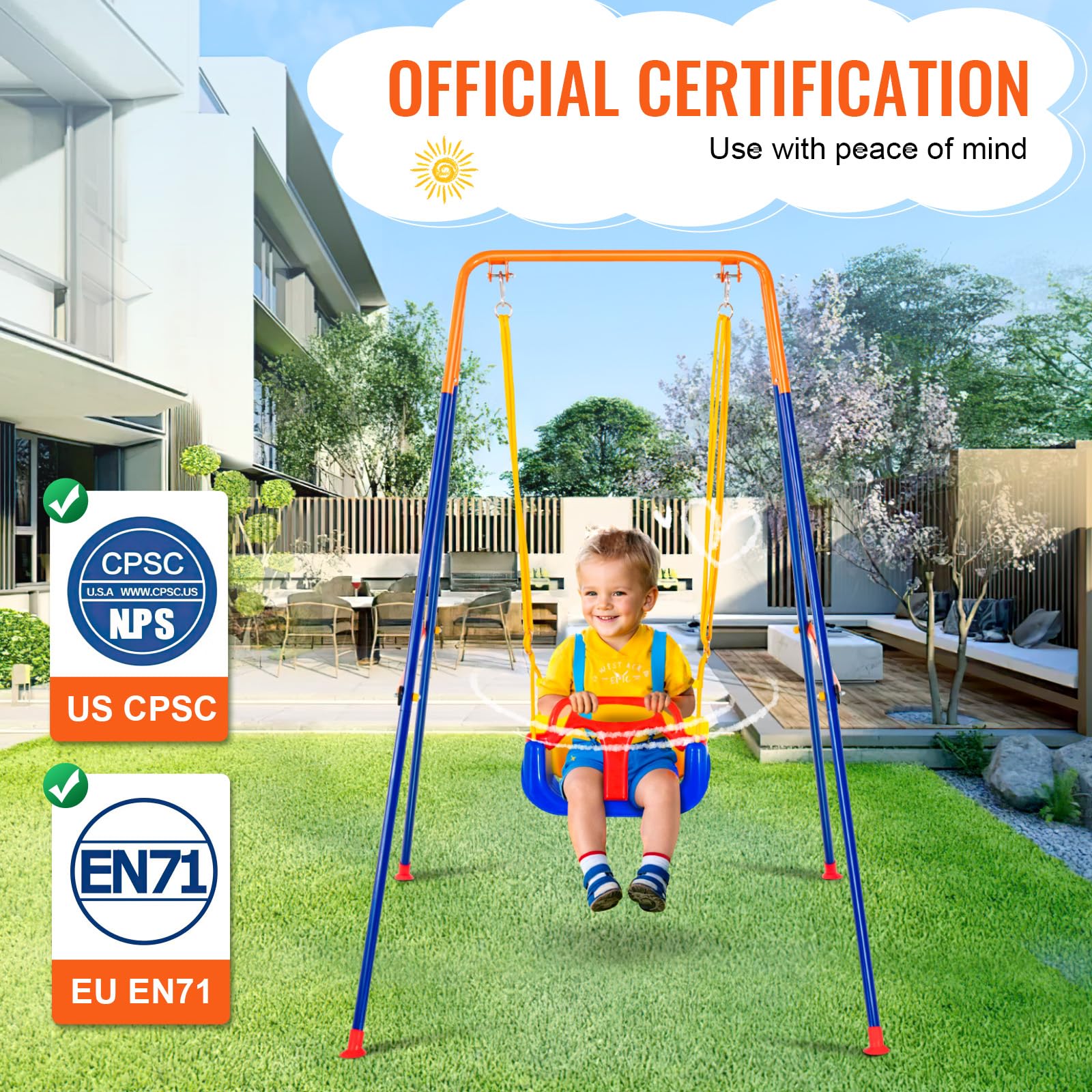 Vevor Swing Sets For Backyard, 3-In-1 Toddler Swing Set With 4 Sandbags, Easy To Assemble, Foldable Metal Stand, Swingset Indoor