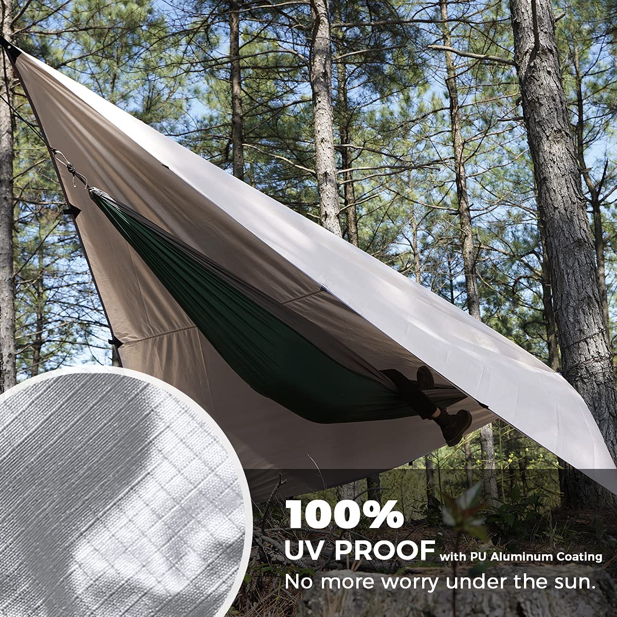 Bearhard 10 X 10 Ft/10 X 12 Ft Waterproof Rainfly Tarp For Hammock Or Tent, Lightweight Multifunctional Camping Shelter For Back
