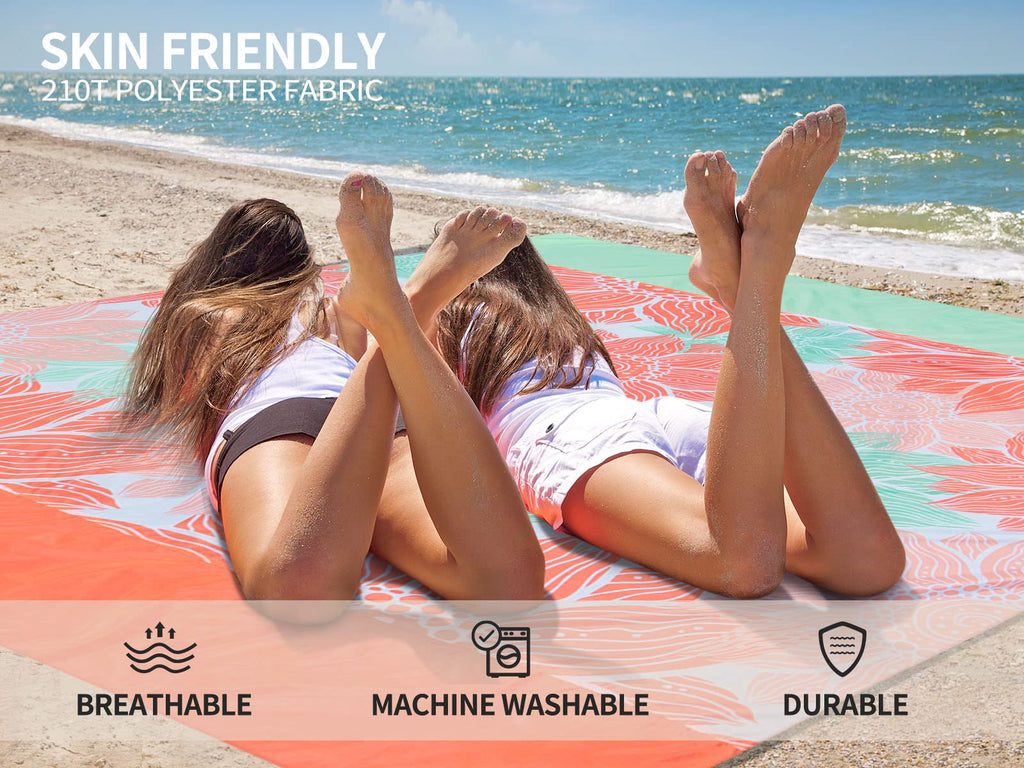Hihoho Beach Blanket, Sandproof Beach Mat 79'' X 83'' For 1-3 Adults Waterproof Quick Drying Outdoor Picnic Mat With Pocket For