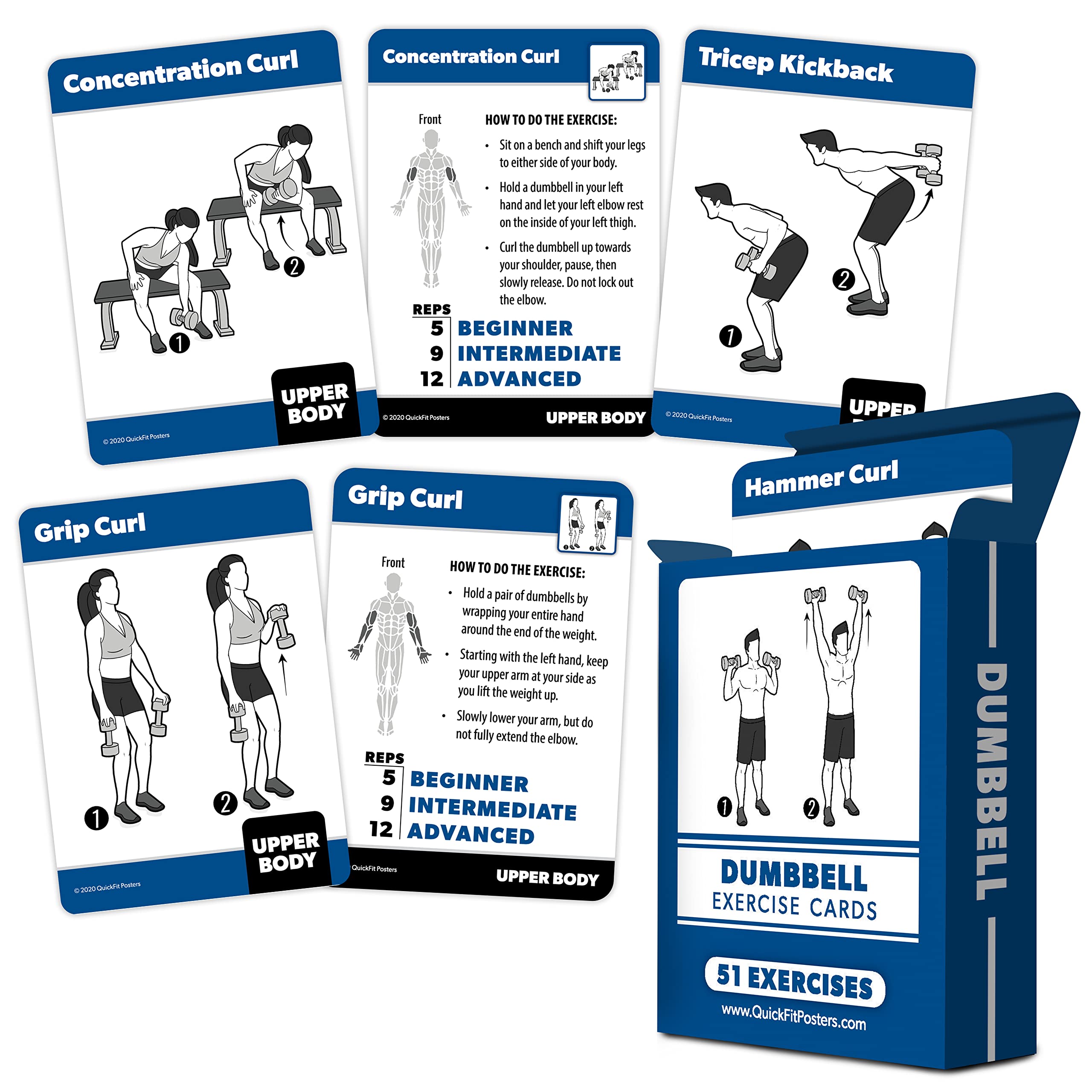 Dumbbell Exercise Cards - Fitness Playing Cards With Over 50 Dumbbell Workouts - 2.5 X 3.5 (Standard Playing Card Size)
