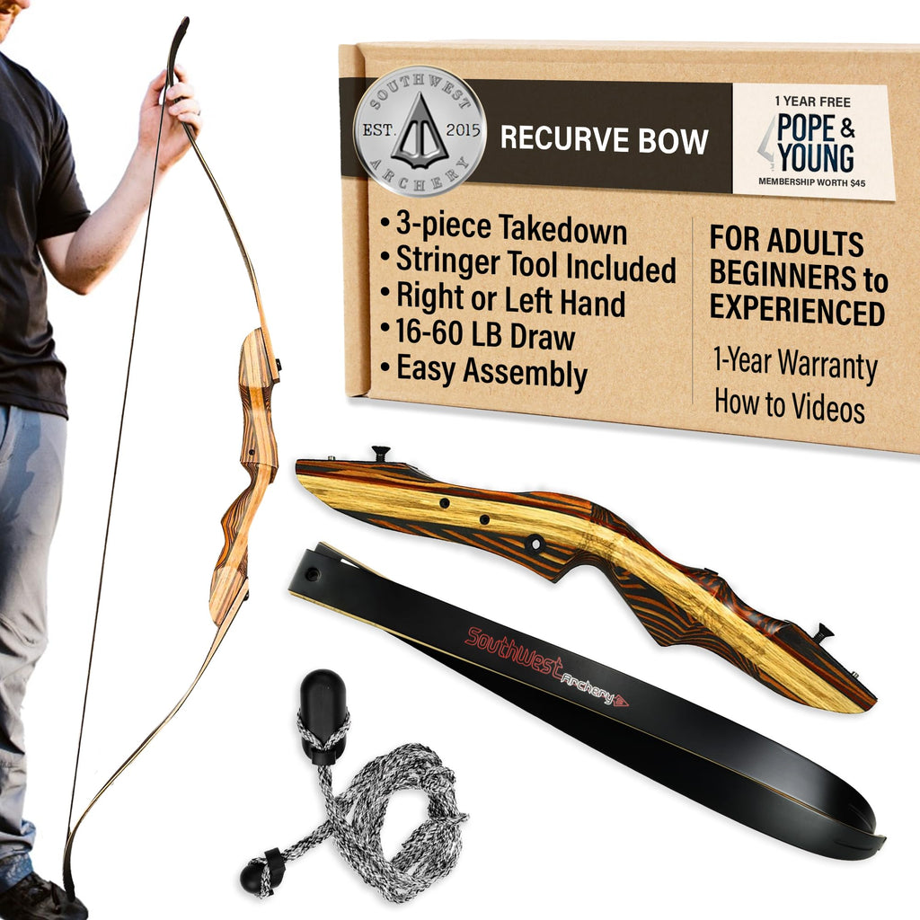 Southwest Archery Tigershark Pro V2 Takedown Recurve Bow - 62 Hunting Bow - Left & Right Handed - Draw Weights In 25Lb-60Lb - Us