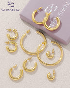 Wowshow Chunky Gold Hoop Earrings, Small Gold Hoop Earrings For Women 14K Real Gold Plated 20Mm Thick Open Hoops Lightweight