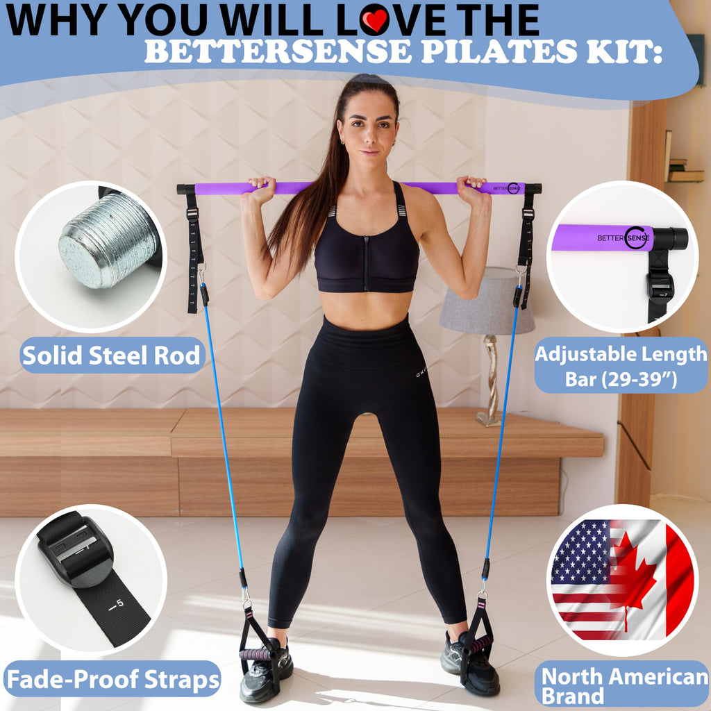 Upgraded Pilates Bar Kit -39    Adjustable Exercise Equipment For Men, Women With 6X 20, 30, 40 Lbs Resistance Bands With Adjust