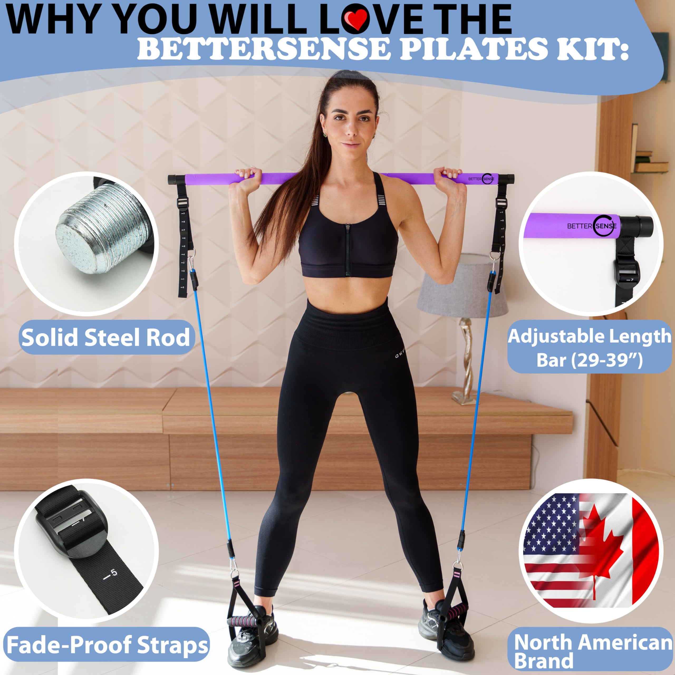 Upgraded Pilates Bar Kit -39    Adjustable Exercise Equipment For Men, Women With 6X 20, 30, 40 Lbs Resistance Bands With Adjust