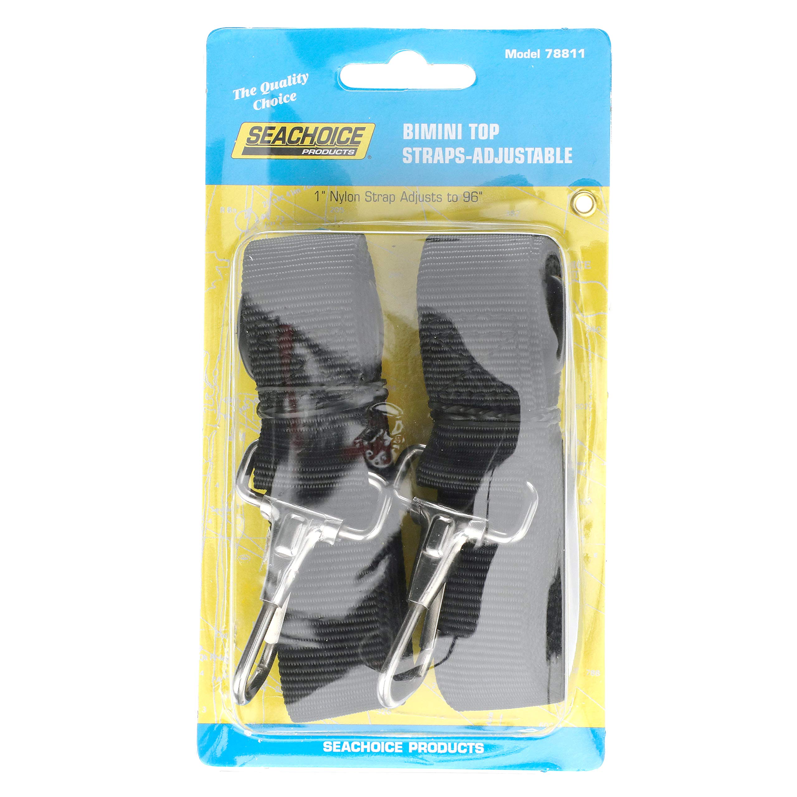 Seachoice 78811 Adjustable Bimini Top Straps With Snap Hooks, 96-Inch - Black