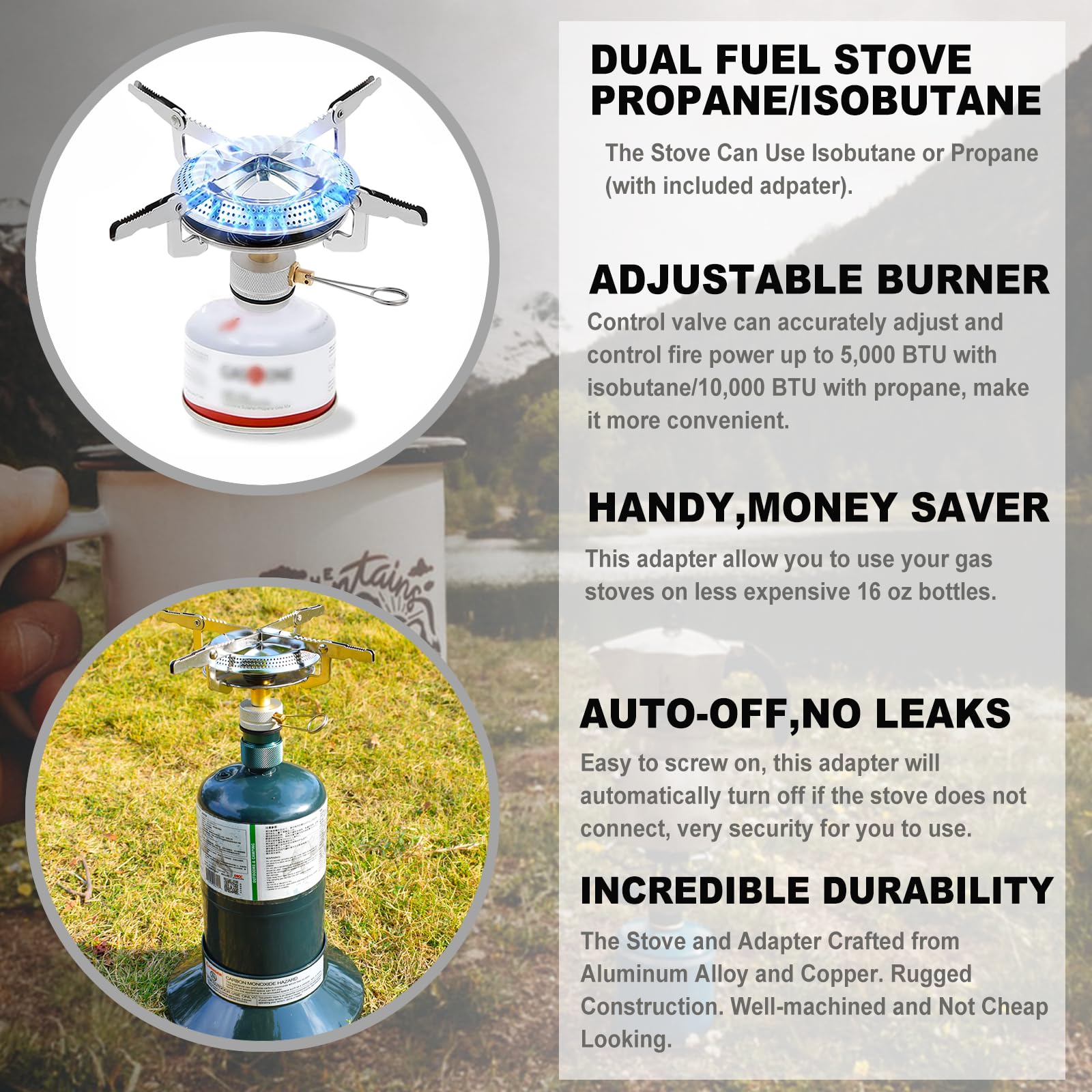 Randder Propane Stove Portable Isobutane Camping Stove With Gas Adapter - 10,000 Btu Single Burner Backpacking Camp Stove For Hi