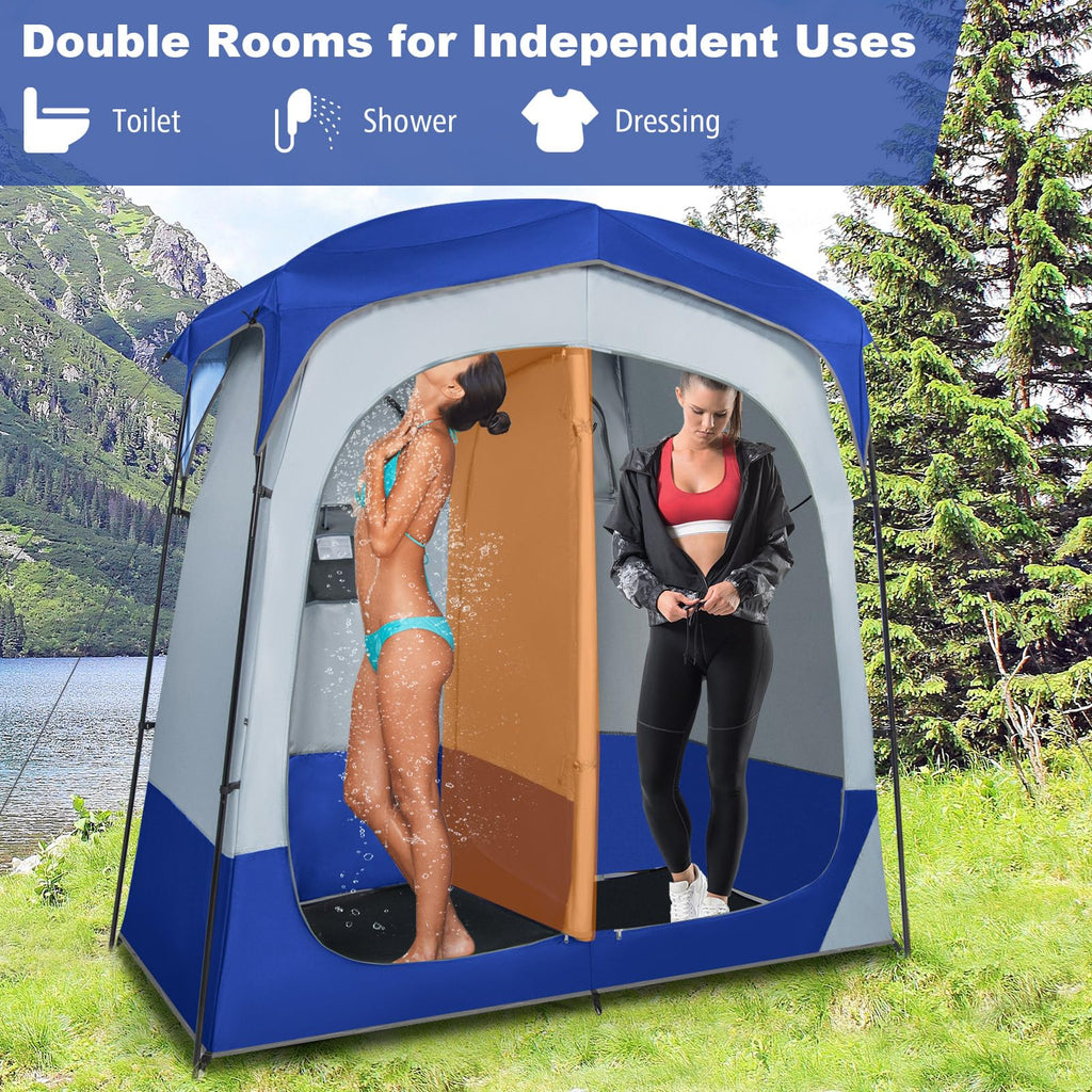 Tangkula Double Room Shower Tent, Oversize Space Privacy Outdoor Changing Tent With Floor, Removable Rain Fly, Inside Pocket, Cl