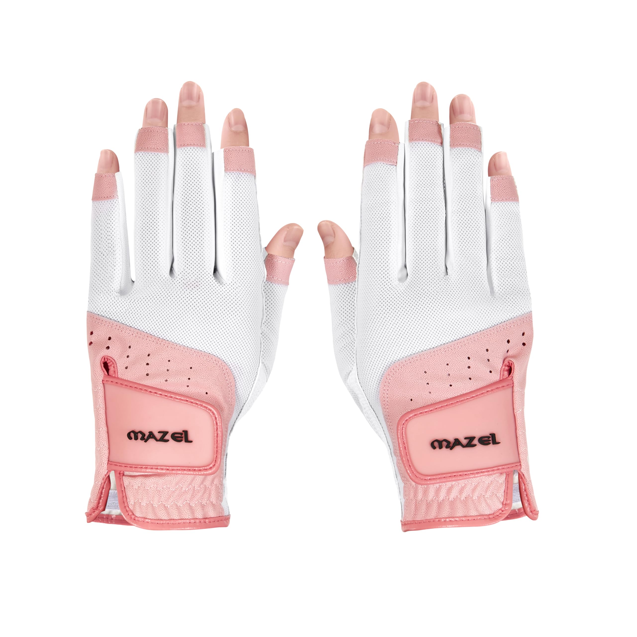 MAZEL Women s Golf Gloves One Pair Open-Finger Design,Breathable Hot Wet Weather Sweat-Absorbing,Fit Size S M L XL (Pink, Large
