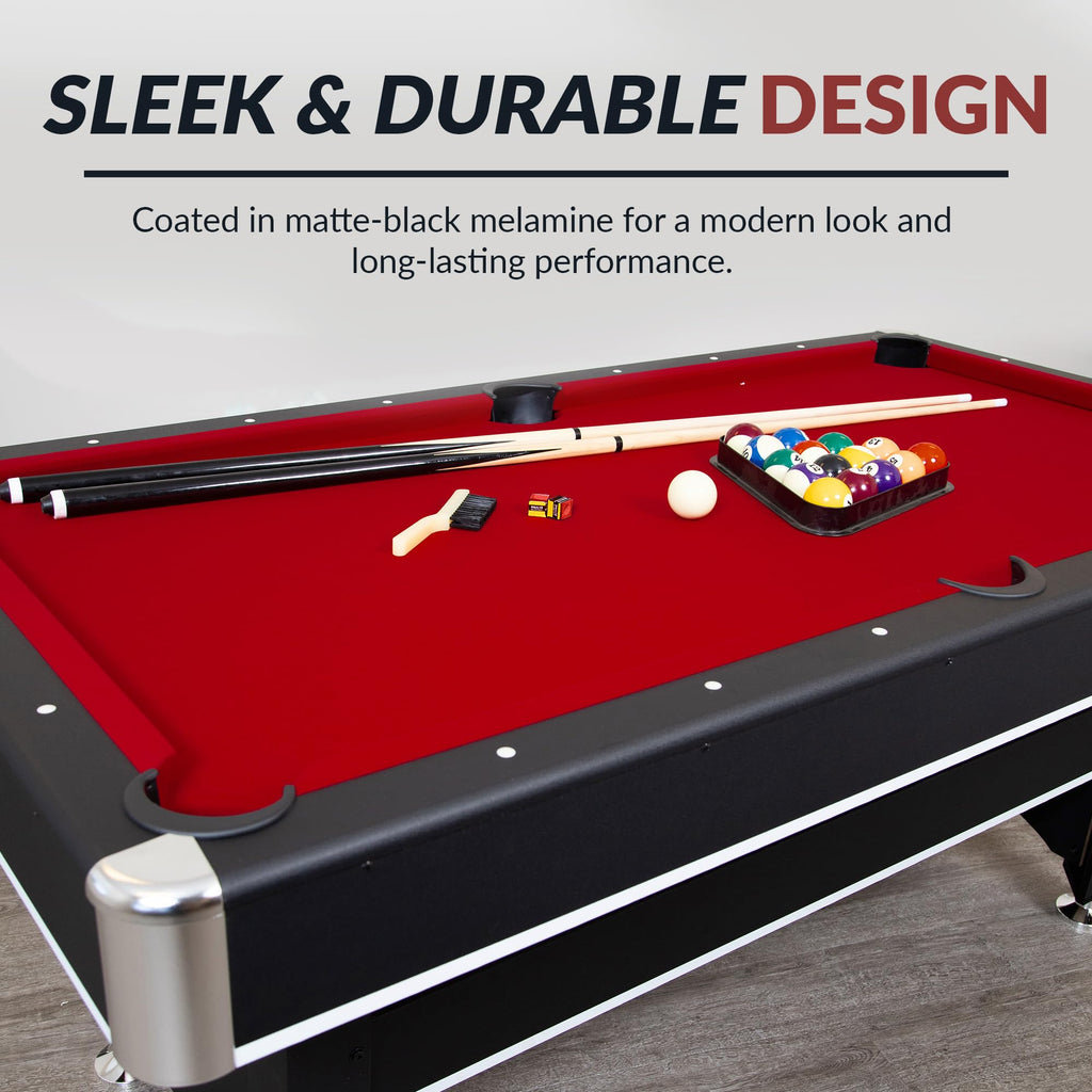 Spartan 6-Ft Pool Table With Table Tennis Top - Black With Red Felt