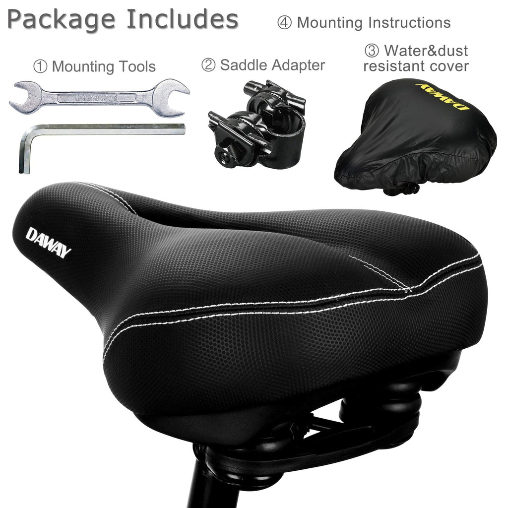 Daway Comfortable Wide Bike Seat - C10 Soft Foam Padded Exercise Bicycle Saddle For Men Women Seniors, Shock Absorbing, Universa