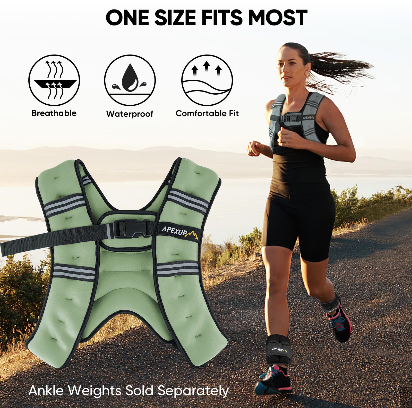 APEXUP 10lbs Weighted Vest Men Women, Weight Vest for Women Workout Equipment for Strength Training Running (Mint)