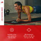 Adidas 10mm Extra Thick Training Mat with Carrying Strap and Non-Slip Textured Base - Cushioned Workout Mat for Home Gym, Floor