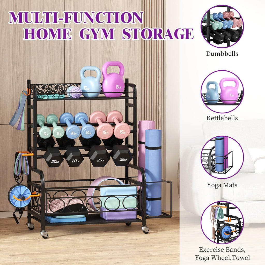 Weight Rack For Dumbbells, Dumbbell Rack Weight Stand, Vopeak Home Gym Storage Rack For Yoga Mat Kettlebells And Strength Traini
